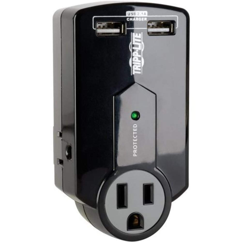 3 Outlet Portable Surge Protector Power Strip, Direct Plug In, 2 USB